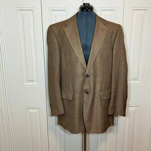 Vintage Chaps Ralph Lauren 100% Silk Tan/Brown Houndstooth Jacket 42R
